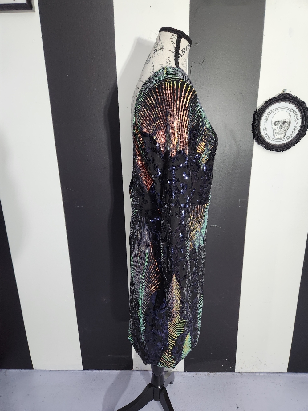 Backless Women's Sequin Bodycon Dress - Black Multicolor - Picture 2 of 5